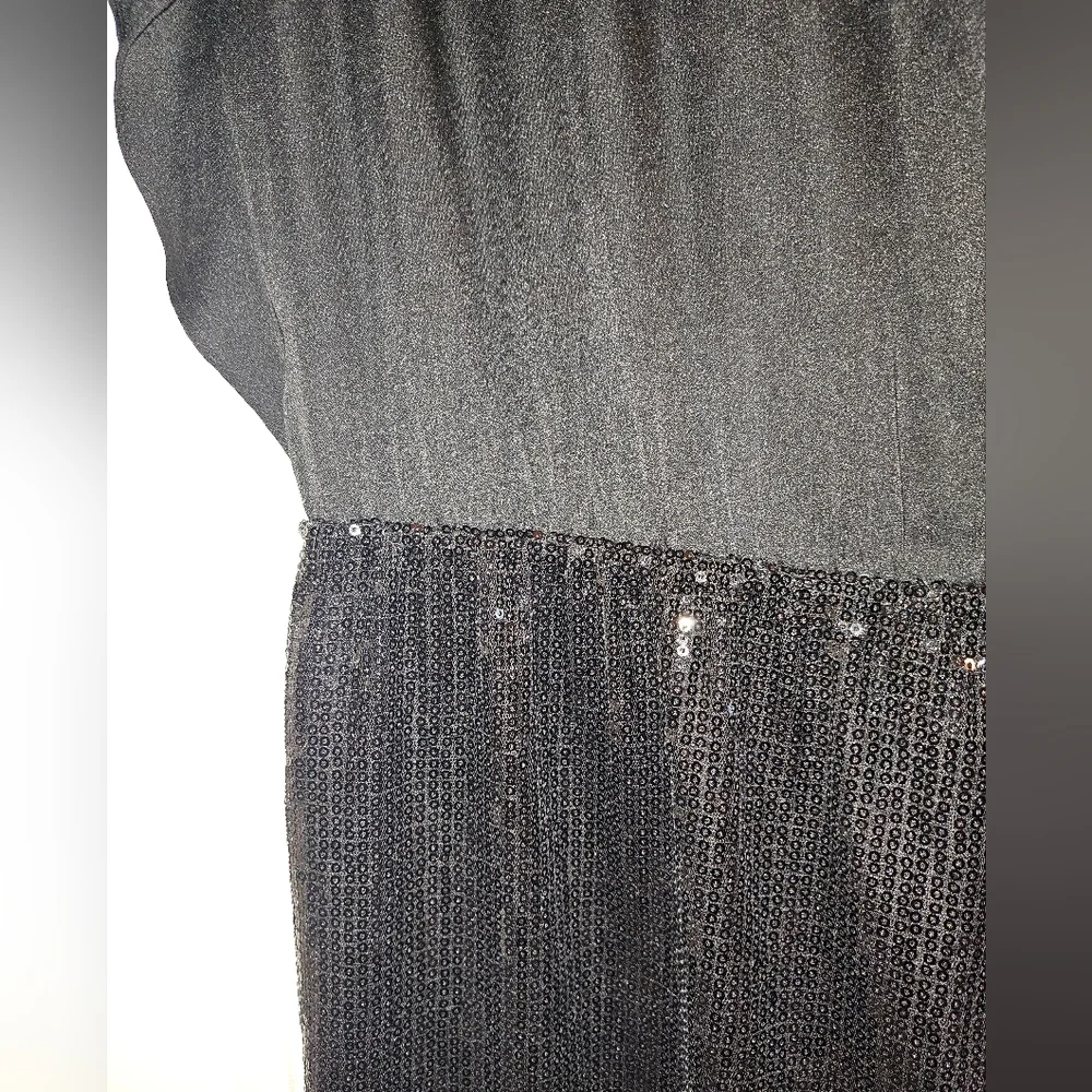 Black Sequin Mini Cocktail Dress with Dolman Sleeves - Picture 7 of 11